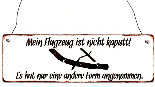 INTERLUXE Türschild Vintage Holzschild MEIN FLUGZEUG IST NICHT KAPUTT Modellbau Modellflieger Hobby Shabby Geschenk Dekoration Türschild