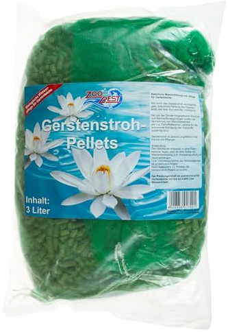Zoobest Gerstenstroh Pellets 3 Ltr. inkl. Netzbeutel - Algenbekämpfung Pellets für Frischwasserumgebungen - Aquarienfilter, Algenkontrolle - 3 Ltr.