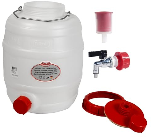 Graf Getränkefässer Saftfässer Kunststoffässer 10-500 Liter (Graf Getränkefass Rund 15 Liter mit Messing Auslaufhahn 1/2 mit Gärspund)
