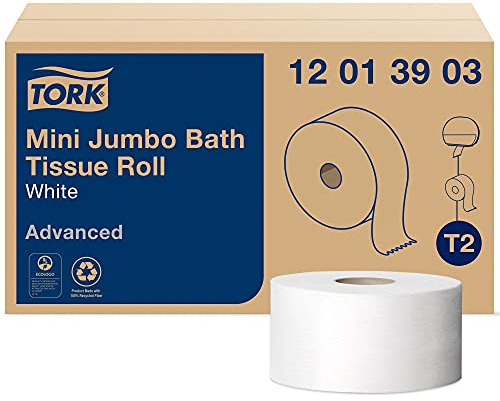 Tork Advanced 12013903 - Rollo de papel de baño, 1 capa, 7.3 pulgadas de diámetro, 3.5 pulgadas de ancho x 1.200 pies de largo, color blanco (caja de 12 rollos, 1.200 pies por rollo, 14.400 pies)