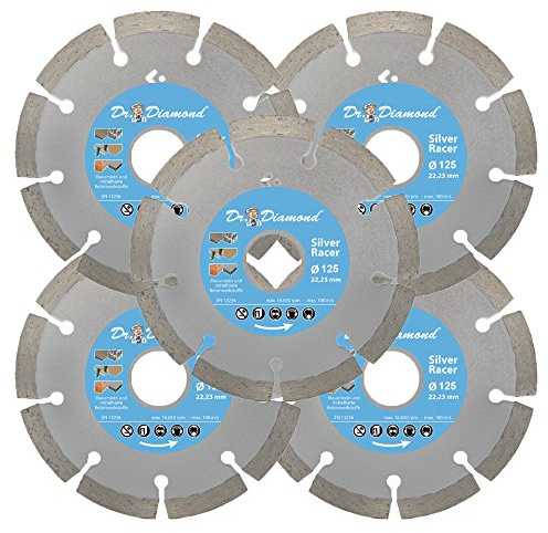 Dr. Diamond | Diamanttrennscheibe Silver Racer für Leichtbeton, Verbundstein, Mauerstein und mitelharte Betonwerkstoffe | Ø 125 mm | 5 Stück