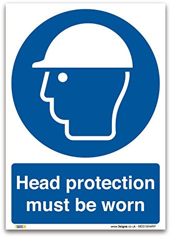 Head Protection Must Be Worn Sign – A4 Mandatory PPE Safety Notice – 1mm Rigid Plastic – Workplace Safety Signage – ISO 7010 Compliant