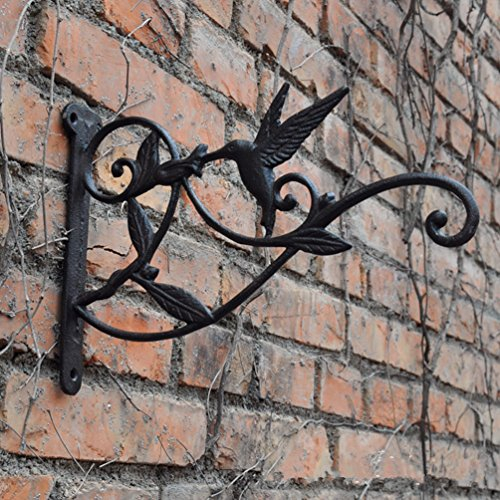 TentHome Blumenhaken Landhaus Blumenhalter Wand Blumenampel Halterung Garten Haken für Hanging Basket Wandhalterung Gusseisen Befestigung für Hängekörbe Vogel und Blättern