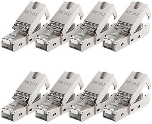 deleyCON CAT 6a Netzwerkstecker RJ45 LSA, geschirmt, 10 Gbit/s, 8 Stück | Mit LSA Anschluss für starre Verlegekabel, LAN Kabel, Netzwerkkabel, CAT6a Stecker und Metallgehäuse