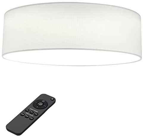 Navaris Flush Mount Ceiling Light - 15.75 Diameter Drum Lamp Shade LED Fixture with Remote Control for Bedroom, Living Room, Kitchen - White