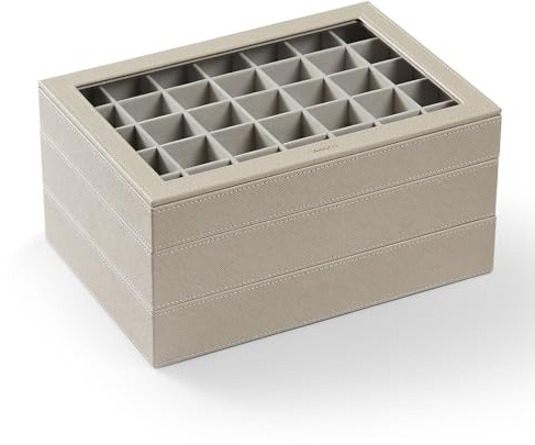 Vee Stapelbare Schmucktabletts mit Stalinit-Deckel, hohe Kapazität, Schmuck-Schublade, Kommode, Organizer für Ohrringe, Ringe, Halsketten (3 Tablett, grau)