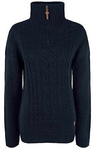 Oxmo OXCarry Femme Pull en Maille Troyer Pull à Grosses Mailles avec col Montant Fermeture éclair Regular Fit, Taille:M, Couleur:Insignia B (791991)