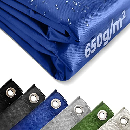 Jago® Telo Impermeabile - 4 x 7 m, PVC 650 g/m², Impermeabile, Antipioggia, con Occhielli, Blu - Telo Copritutto Occhiellato, Copertura, Telone Protettivo da Esterno, Legna, Campeggio