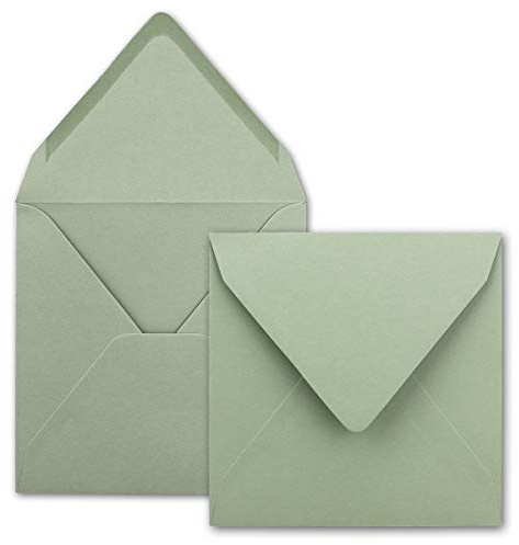 100x Quadratische Briefumschläge in Eukalyptus (Grün) - 15,5 x 15,5 cm - ohne Fenster, mit Nassklebung - 110 g/m² - Für Einladungskarten zu Hochzeit, Geburtstag und mehr - Serie FarbenFroh