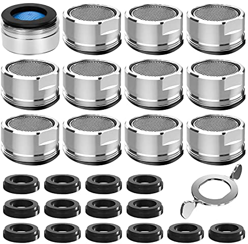 12 Stk. Strahlregler M24 Wasserhahn Sieb Einsatz Perlatoren Außengewinde 24mm Mischdüse Einsatz mit Edelstahl- &ABS-Filter inkl.14 Dichtung, 1 Perlatoren Schlüssel - Sparstrahlregler für Wasserhähne