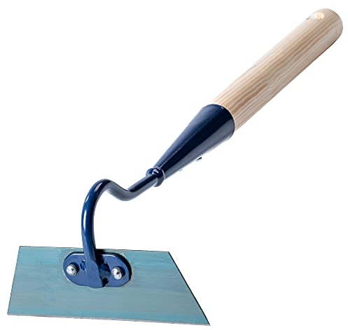 KADAX Azada de jardín de metal, azada con mango de madera, azada para aflojar, ventilar y deshierbar el suelo, accesorios de jardín para eliminar malas hierbas (W: 12 cm, forma trapezoidal, corta)