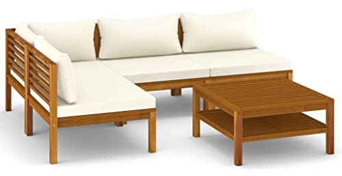 vidaXL Set Divani da Giardino 5 pz con Cuscini Crema in Legno Acacia