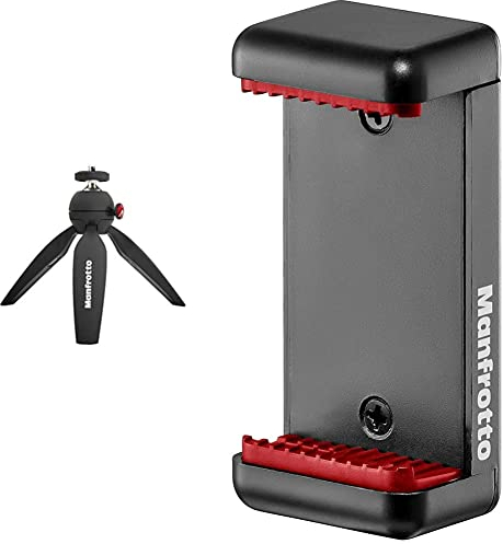 Manfrotto PIXI Trépied de Table pour Appareil Photo Numérique, fabriqué en Italie, Noir, MTPIXIMII-B & MCLAMP Pince Universelle pour Smartphone avec Pas de Vis 1/4 Noir