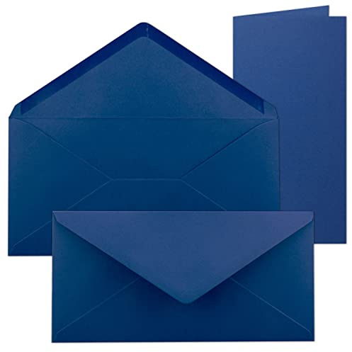 50x Faltkarten-Set mit Briefumschlägen in Dunkelblau (Blau) DIN Lang - Nassklebung - 21 x 10,5 cm - FarbenFroh by GUSTAV NEUSER