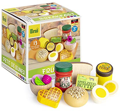Erzi 28141 Sortierung Frühstück aus Holz, Kaufladenartikel für Kinder, Rollenspiele