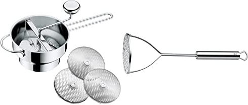 WMF Passiermühle Ø 19cm Cromargan Edelstahl rostfrei rostfrei zerlegbar 3 verschiedene Einsätze Geschenkverpackung & Kartoffelstampfer 28,5 cm Profi Plus Cromargan Edelstahl rostfrei teilmattiert