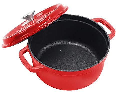 Piccola Pentola, Pentola In Ghisa Con Coperchio, Pentola In Ghisa Smaltata, Casseruola Rotonda, Forno Olandese In Ghisa Smaltata, Casseruola Antiaderente Da 4 Litri Con Coperchio Brasiera ( Color : Re