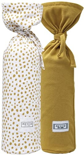 Meyco Baby Wärmflaschenbezug 2er Pack Cheetah/Uni Baumwolle Honig Gold | 100 % Baumwolle, Wärmflaschenhülle, kuschelig weich, praktischer Kordelzug, für runde Wärmflasche, pflegeleicht