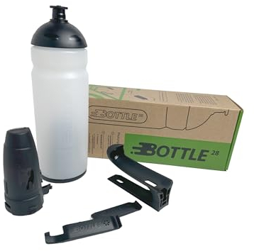 Bottle28 | 700 ml Fahrrad-Trinkflasche mit magnetischem Flaschenhalter & integrierter Werkzeugaufbewahrung | Made in Germany | Set in Transparent/Schwarz | Innovative Flaschen-Einbuchtung zum Stecken