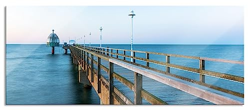 Pixxprint Glasbild Panorama, Wandbild aus Echtglas, Traumhafter Steg ins Meer, 120x50 cm, inkl. Aufhängung und Abstandshalter