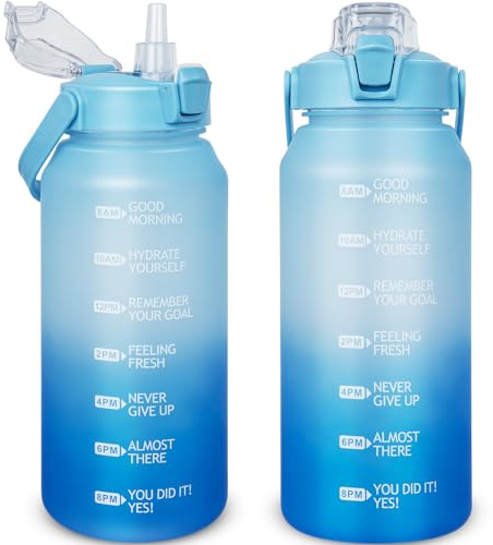 DEARRAY 2 litre Tritan Sports Water Bottle with Straw & Time Markings 2l Large Leakproof Motivational Drinking Bottle for Gym, Travel, Hiking