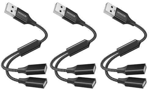 MOGOOD USB-Splitter 1 auf 2, 3er Set, PC, Mac, PS5, schwarz,Laden,USB-Hub | Nylon-Geflecht, Aluminium, 480Mbps, Laden & Daten, Plug-Play, Multiport, USB-Hub, Ladeadapter, Büro, Reisen, Zuhause, Gaming
