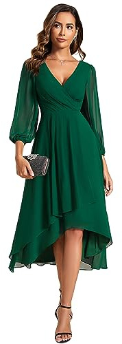 Ever-Pretty Women's Chiffon V Neck 3/4 Sleeves Pleated A-Line Midi Length Wedding Guest Dress 01926
