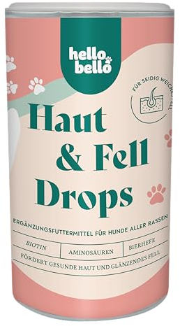 HELLOBELLO Kaltgepresste Haut & Fell Drops für Hunde 350g mit B-Vitaminen & Omega 3 - Für Hunde, Hautprobleme Hund, Glänzendes Fell Hund
