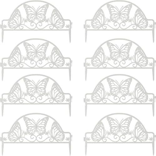 Miupoo Plastic Garden Picket Fence Panels,Garden Edging Decorative Border,Decorative Garden Fence,Flowerbeds Plant Borders,8 Pieces,Overall 368cm,White.