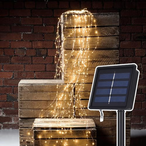 DINOWIN Solar Lichterkette Aussen 10 Strängen 200 LED Wasserfall Lichterbündel Wasserdichte 8 Modi Lichterkette für Efeu Künstlich Gießkanne Pflanzen Balkon Garten Hochzeit (2 Stück)