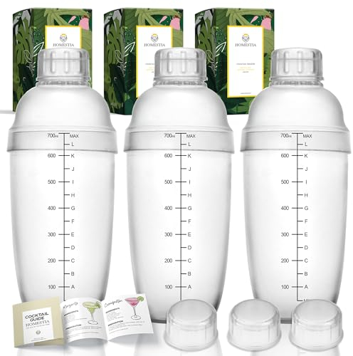 Homestia Coctelera de plástico con escalas, 3 tazas de té Boba de 24 onzas (700 ml) con 3 tapas adicionales reemplazables, juego de mezclador de bebidas de mano para té de leche transparente, kit de