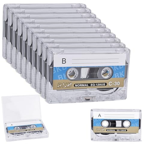 HOMURY Confezione da 10 cassette audio vuote: cassette audio a basso rumore, cassetta musicale da 60 minuti, custodia in plastica trasparente per conferenze, seminari, registrazioni quotidiane