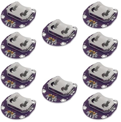 Lot de 10 piles bouton Lilypad CR2032 - Module de montage - Boîtier de batterie Lily Pad - Électricité - Petite carte à interrupteur coulissant - Interchangeables pour support de batterie