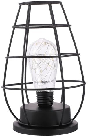 Warmhm Led Tischlampe Metall Käfigkorb Design Batteriebetrieben Led Nachtlicht Dekorative Korblampe Kompakt Rostbeständig Für Schreibtisch Und Schlafzimmer