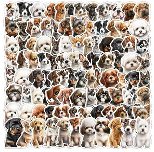 100 Stück Niedliche Hunde Aufkleber, Welpen Aufkleber Kinder, Lustiges Hund Aufkleber, Wasserdicht Vinyl Stickers für Scrapbook Notebook Kartenherstellung Wasserflaschen Telefon Gepäck