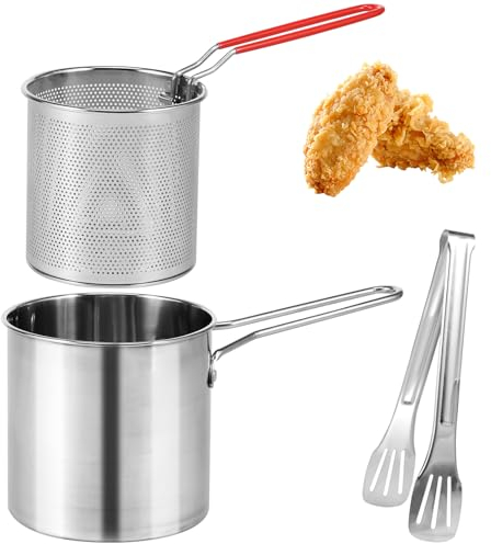 Friggitrice con cestello, in acciaio inox 304, con cestello da 1200 ml, mini friggitrice ad olio con manico, multifunzione, piccola padella per friggitrice per tempura, pesce, pollo (B)