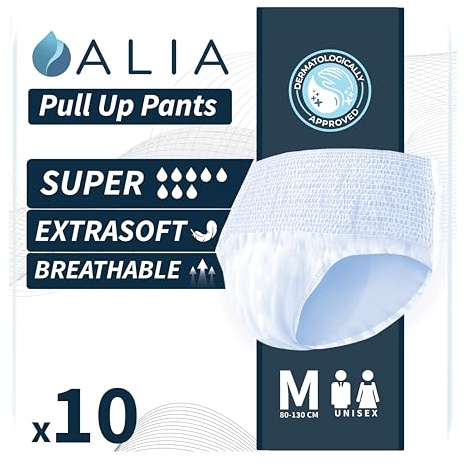 10 x ALIA Super Medium | Adult Incontinence Pull Up Pants | Men & Women Disposable Adults Pants | High Absorbency Unisex Adult Diapers | Breathable & Fast Absorption Odour Control | 1 Pack of 10