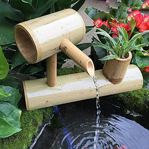KOHARA Kit Fontana di bambù, Fontana di bambù a Basso Profilo Fontana di bambù con Pompa Acqua da Giardino Giapponese Che scorre per Interni/Esterni, Lunghezza 25 cm Decorazione