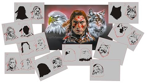 AS-388 Indianer Set Step by Step Schablone für Acryl, Airbrush, Spray, Lacke und Wandfarbe Größe L