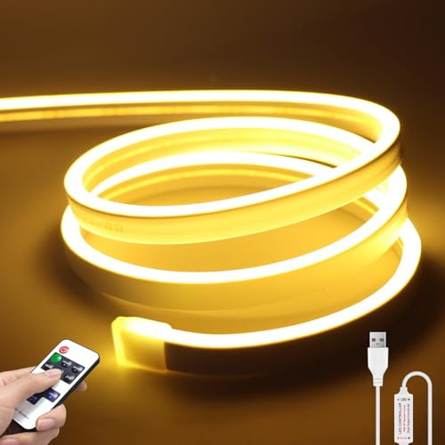 AIMENGTE LED Strip 1m, 5V USB Dimmbar Neon Warmweiss LED Streifen, CRI 90+ Wasserdicht 3000K Lichtband, Silikon DIY Flexibel Lichtleiste für Küche Wohnzimmer Innen Aussenbereich Deko