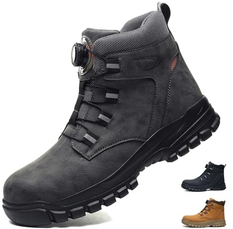 COOU Steel Toe Cap Boots Mens Womens Work Boots Quick Lace | Anti Slip Lightweight Ankle Support Safety Boot