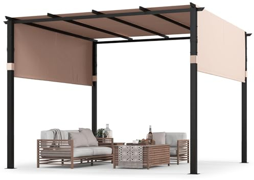 GOPLUS Pergola 3x3 m, Pavillon wasserdicht stabil Winterfest, Gartenpavillon aus Metall mit Überdachung, Sonnenschutz freistehend für Garten Hof Terrasse (Beige)