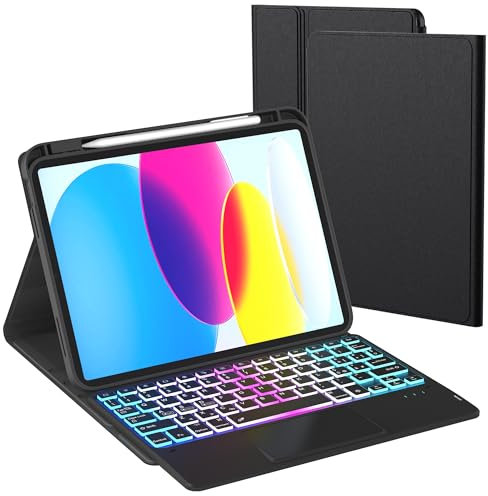 Custodia Con Tastiera per iPad 10 Generazione 10.9 2022/11 Generazione A16 2025: Tastiera Retroilluminata a 3 Zone e 7 Colori Con Trackpad Intelligente - Tastiere Rimovibile Con Layout Italiano QWERTY