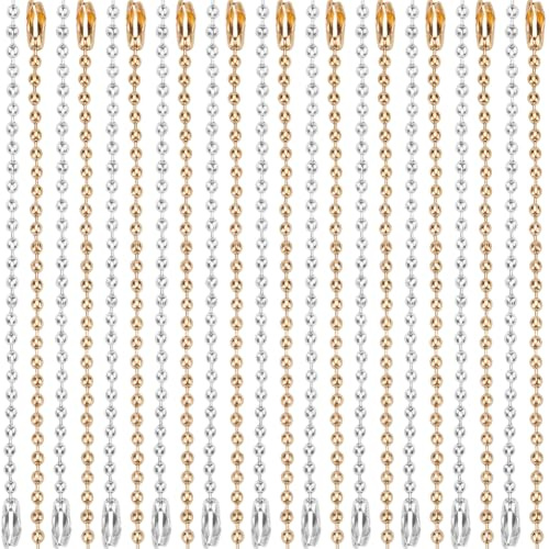 SOFPLATE 1 Box 30Pcs 23/60cm 2.5mm Ball Beads Chain Dog Tag Chains Bulk Metal Gold Silver Bead Connector Clasp Tag Keychain Pull Extension Chain with Connectors for Necklace Hanging Decor DIY Crafts