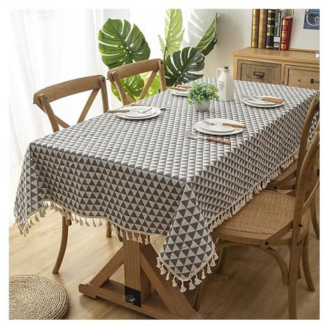 Tablecloth Grau, Baumwolle Tischtuch Dreieck Mit Quaste Tischdecke Rechteck 120x160CM für Wohnzimmer, Esszimmer, Balkon, Garten