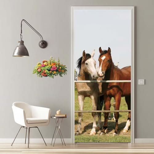 Türtapete Selbstklebend 77X200 cm Türaufkleber 3D Türfolie Selbstklebend Pferd Ehepaar Klebefolie Tür Türposter Tür Folie PVC Wasserfest Wandbild für Schlafzimmer Wohnzimmer Bad Tür Tapete -MT591