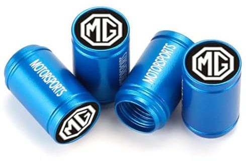 IUYTGTR 4 Stück Auto Ventilkappen, für MG ZS EV (Facelift 2021) 2021-2024 Leuchtende Reifenkappen, Mit Beschriftung Ventilkappen Auto Reifen Staubkappen,normal-Blue