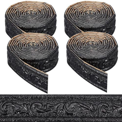 CRASPIRE 9.2mx4.5cm Peel and Stick Crown Molding Black 3D Self Adhesive Wallpaper Border Flexible Baseboard Trim Mirror Sticky Wall Edging Base Lines Foam for Hotel Home DIY Decor