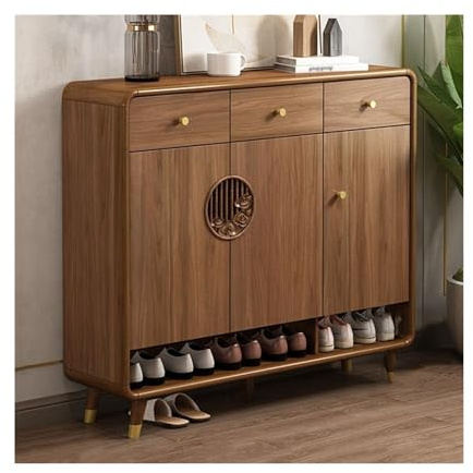Meuble à Chaussures Armoire à chaussures de style chinois avec cadre en bois, organisateur de chaussures avec portes et tiroirs, armoire de rangement de chaussures autoportante for entrée, salon Armoi