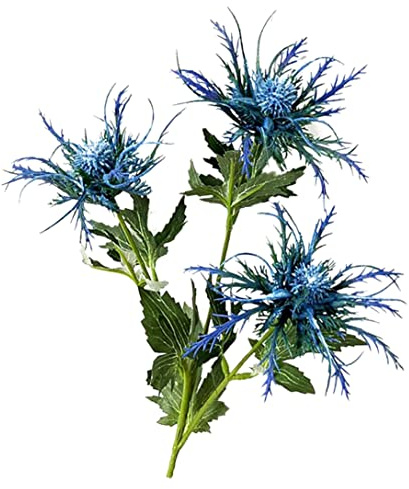 Artificial Eryngium Thistles Bunch Simulation Flowers Plants 3-Fork for Home Decor Centerpieces Light Blue 1PC Simulation Eryngium